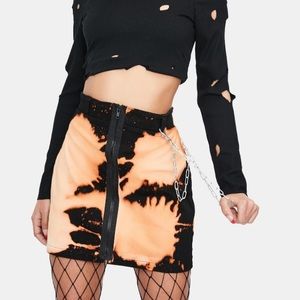 IVY BERLIN End Of Days Hand Bleached Dyed Denim Chained Mini Skirt Black Orange